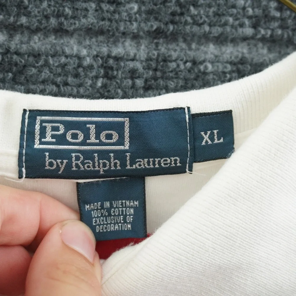 Polo Ralph Lauren Polo Shirt Mens XL White Red Striped Short Sleeve Cotton Logo